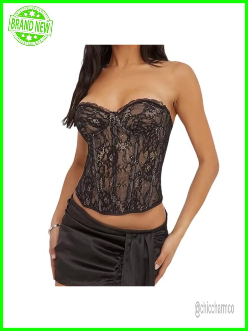 Women's Lace Corset Tube Top Strapless Tie Back Bustier Slim Fit Polyester
